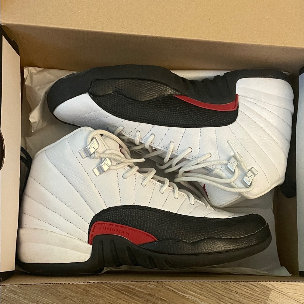 Jordan Kids White, Black, and Red Sneakers